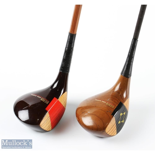 410 - 2x Ben Sayers Big Ben persimmon wood drivers c1970s both fitted with unusual shafts, the light stain... 