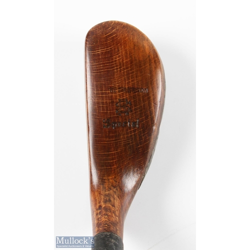 411 - Robert Simpson scared neck late longnose putter in light stained beech wood stamped with the maker's... 