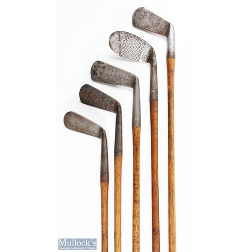 430 - 5x Left Hand Assorted irons to incl Forgan St Andrews mashie smf, Carruthers patent for W Gaudin Por... 