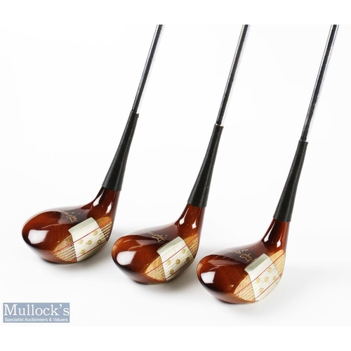 491 - 3x Matching MacGregor Tourney MT persimmon woods Nos 2, 3 and 4 with aluminium face inserts stamped ... 