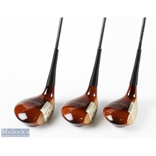 491 - 3x Matching MacGregor Tourney MT persimmon woods Nos 2, 3 and 4 with aluminium face inserts stamped ... 