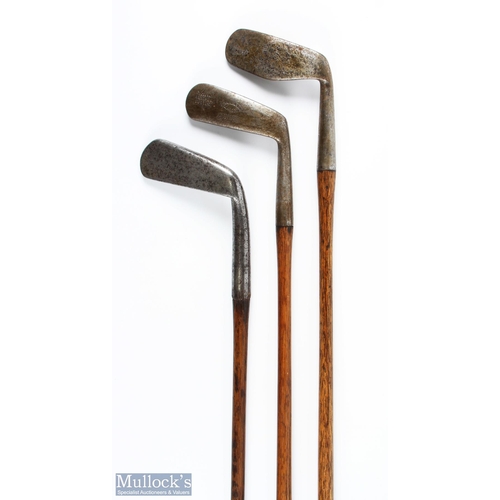 497 - 3x Interestingly shaped putters including a J Gourlay Triumph putter with raised crown line, Archie ... 