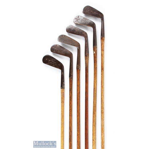 503 - 6x Assorted Irons incl 'The Nachy' no 2 iron showing the anchor mark for Chas V Scott 2 iron mashie,... 