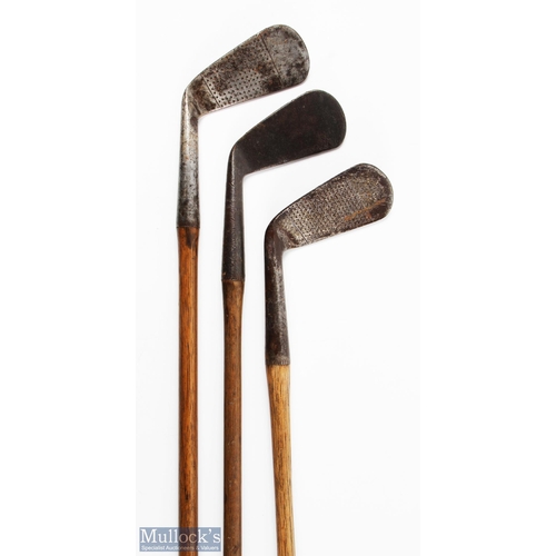 504 - 3x Tom Stewart Irons - features a driving mashie for H J Frostick North Surrey GC, and 2x Ladies Iro... 