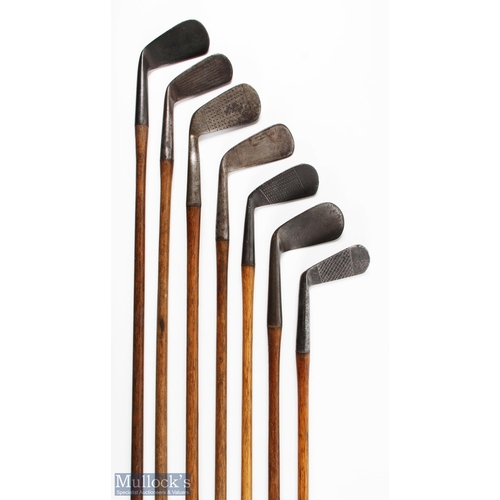 518 - 7x Assorted Irons to incl Smiths model anti-shank mashie, Harrods of London iron, T Simpson of St An... 