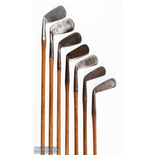 523 - 7x Various Irons to incl Harry Vardon signature mid iron by Tom Stewart, Hawkins never rust 'Lotsirb... 