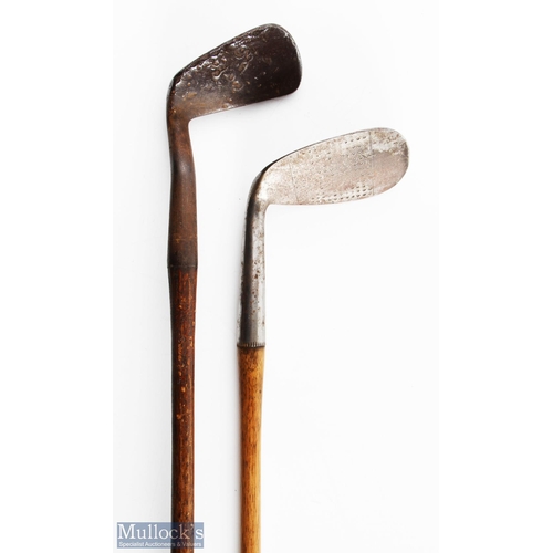 535 - 2x Interesting Anti-Shank clubs a smith's Patent wing toed lofting iron and a Fairlie's patent nibli... 