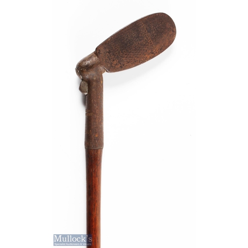 536 - Urquhart adjustable iron with aged patina but still showing the clear maker's mark and decorative fa... 