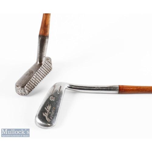 538 - C Neaves Lossiemouth unusual narrow centre shafted deep faced near rectangular metal head putter wit... 