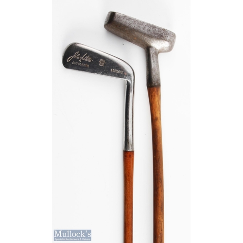 538 - C Neaves Lossiemouth unusual narrow centre shafted deep faced near rectangular metal head putter wit... 