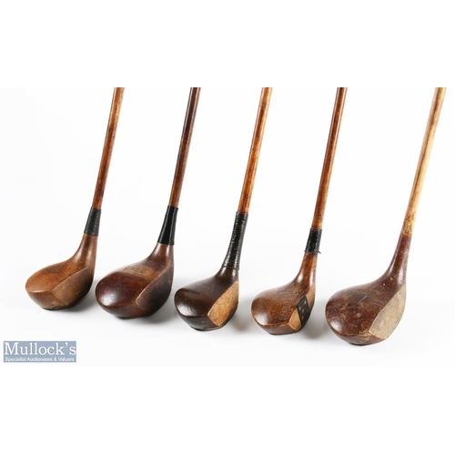 553 - 5x Various socket head woods to incl W B Smith large head driver, another stamped JW Gaudin large he... 