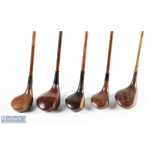 553 - 5x Various socket head woods to incl W B Smith large head driver, another stamped JW Gaudin large he... 