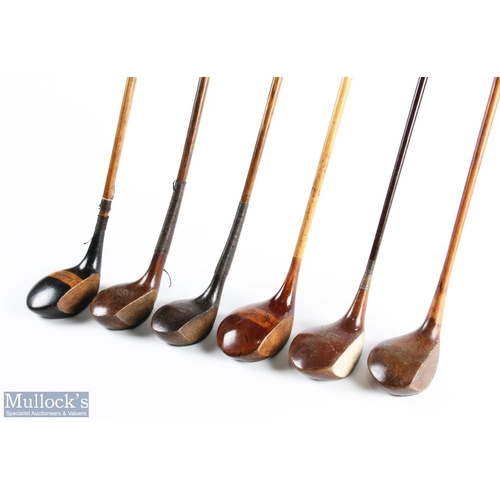 563 - 5x Various socket neck woods to incl a Gus Faulkner special stripe top brassie, a Fred Robson of Add... 