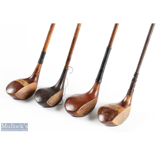 565 - 4x Assorted socket neck woods to incl Ben Sayers stripe top groove sole spoon, with shaft stamp (gra... 