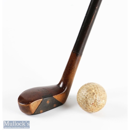 573 - Wood mallet head putter style Golf Sunday Walking Stick in dark stained persimmon, with Boar's head ... 