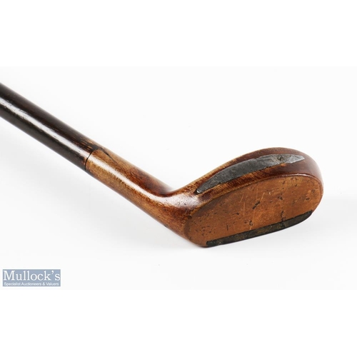 573 - Wood mallet head putter style Golf Sunday Walking Stick in dark stained persimmon, with Boar's head ... 