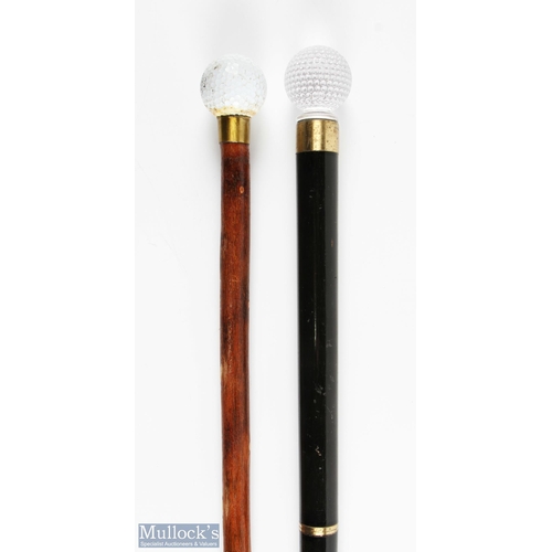 578 - Glass Dimpled Golf Ball Sunday Walking Stick on stout three piece shaft with decorative joint rings ... 