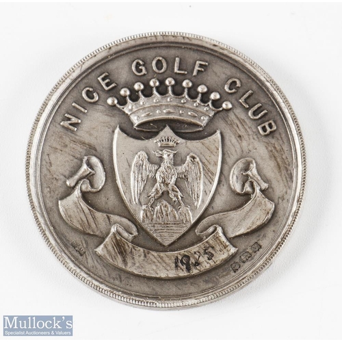 61 - Interesting 1923/24 Nice Golf Club silver medal - hallmarked Birmingham with Nice Golf Club crest on... 