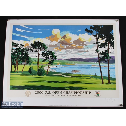 619 - 2000 US Open Championship Golf Poster signed by Artist Ken Reed. Pebble Beach California 15th-18th J... 