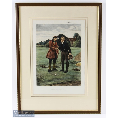 624 - The First Tee Golf Picture engraved by G E after a picture by Walter Sadler, framed and mounted unde... 