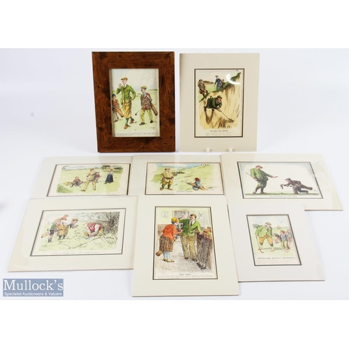 627 - A Collection of Humorous Golf Prints by various arts, 7 are mounted all are small sized # 26cm x 21c... 