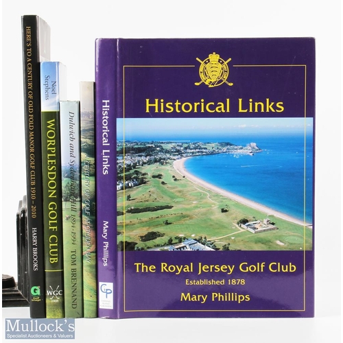 637 - 5x Golf Histories Books to include historical links the Royal Jersey golf club Mary Phillip Dulwich ... 