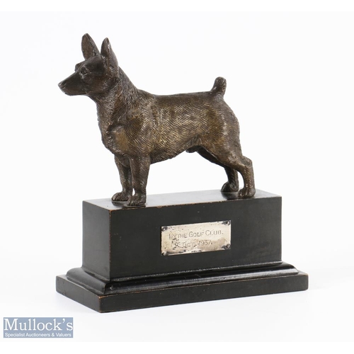 664 - 1935 Hythe Golf Club Kent Dog Trophy a fine bronze cast on ebonised wooden plinth with hallmarked si... 