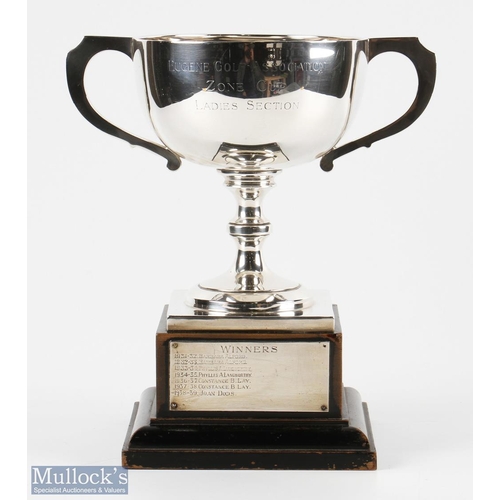 670 - Silver Eugene Golf Association Zone Cup Ladies Section twin handled Trophy hallmarked London 1931 wi... 