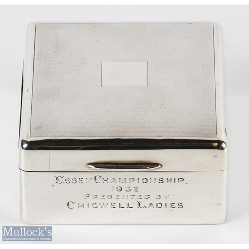 677 - Silver Cigarette Box Inscribed 'Essex Championship 1932 Presented by Chigwell Ladies' hallmarked Lon... 