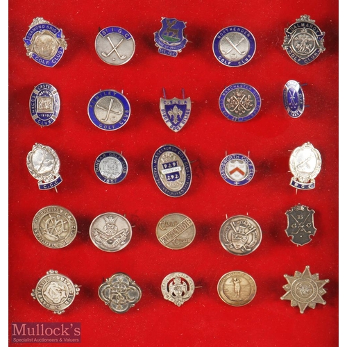 68 - Collection of 25x Early and Some Rare Golf Club Silver, Silver plate and Enamel Members Pin Badges -... 