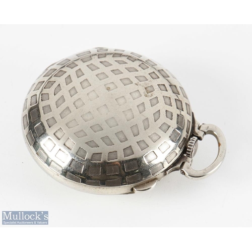 693 - Silver plated Dunlop style pocket watch - with square mesh pattern casing with front and back hinged... 