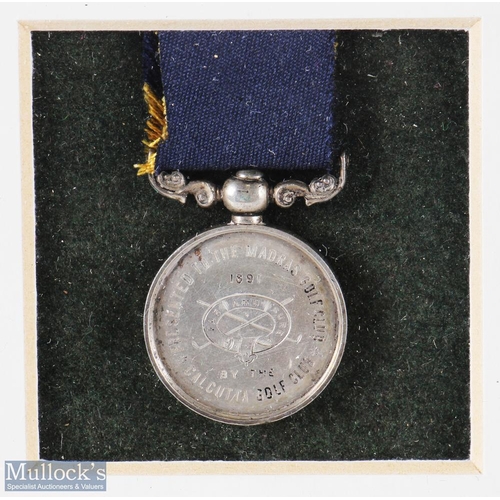 77 - Scarce 1891 Madras Golf Club Silver Medal c/w Blue Ribbon Presented by The Calcutta Golf Club - engr... 