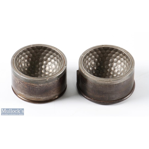 128 - Interesting Metal Dimple Pattern Golf Ball Mould - both stamped with the letter B to each base - ove... 