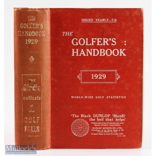 307 - 1929 The Golfer's Handbook 31st ed publ'd Edinburgh & London - Price 7/6d - in the original red and ... 