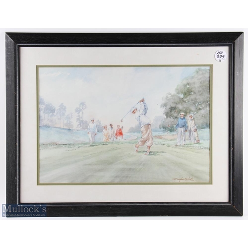 379 - Douglas E West colour golf print of Golfers, Caddies and Lady on the Tee - image 15x 21.5