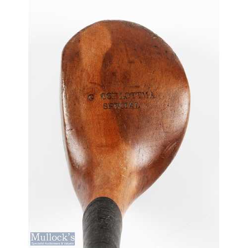 422 - Interesting and fine G Schlottman Special Scare Neck Persimmon Bulger Style Driver - with black fibr... 