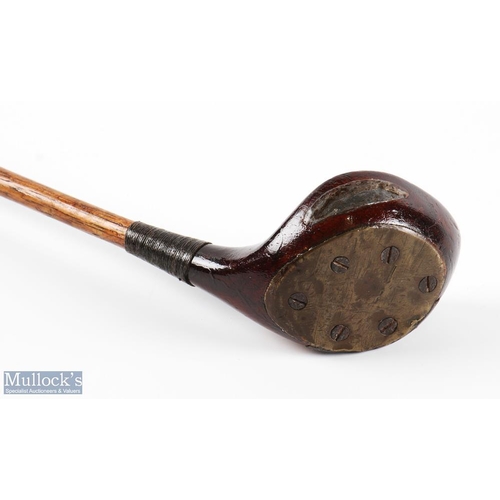 427 - Fine E B Steer Grange over Sands dark stained socket head brassie (made by his brother Jack) - fitte... 