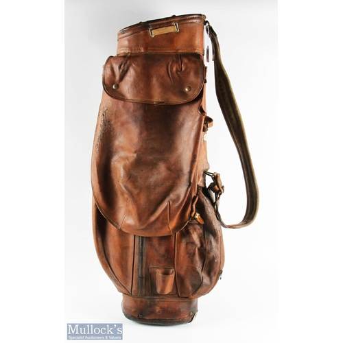 435 - A Bryant Product Made in England large leather Golf Club Bag c/w travel hood, large full length clot... 