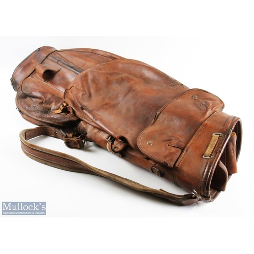 435 - A Bryant Product Made in England large leather Golf Club Bag c/w travel hood, large full length clot... 