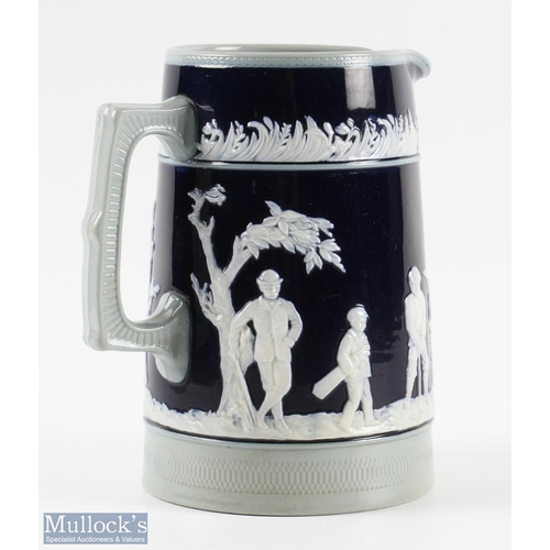 436 - Fine 'Copeland Late Spode' large blue and white decorative golfers lemonade jug c1900 - decorated wi... 