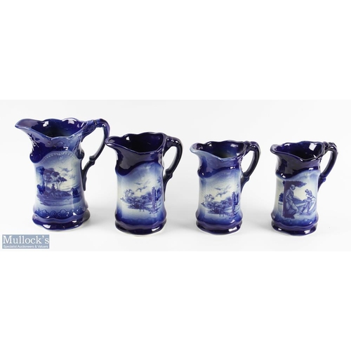 438a - Interesting Collection of Various Crown Devon Ware Blue and White Golfing Proverb Jugs (4) - each de... 