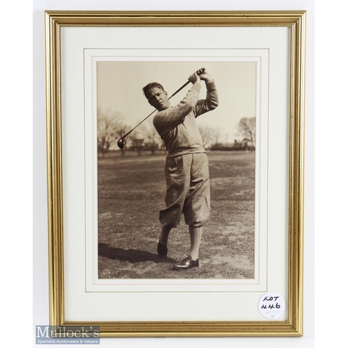 446 - R (Bobby) T Jones large golfing photograph print - classic golf shot at the end of his follow throug... 