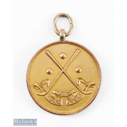 449 - 1915 Mixed Foursomes 1st Prize 9ct Gold Golf Medal awarded to R Buchanan, crossed clubs 'Far and Sur... 