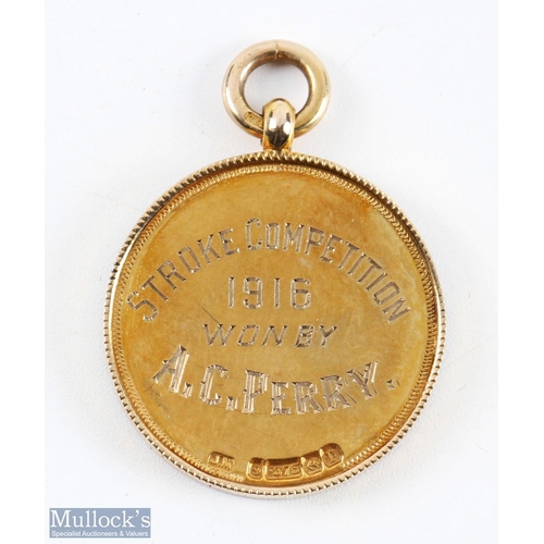 450 - 1916 Warren Golf Club New Brighton 9ct Gold Medal - Stroke Competition Won by A C Perry, golfer embo... 