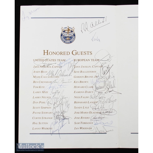 388 - Rare 1987 Ryder Cup (Muirfield Village) Golf Tournament Signed Victory Dinner Menu - signed by both ... 