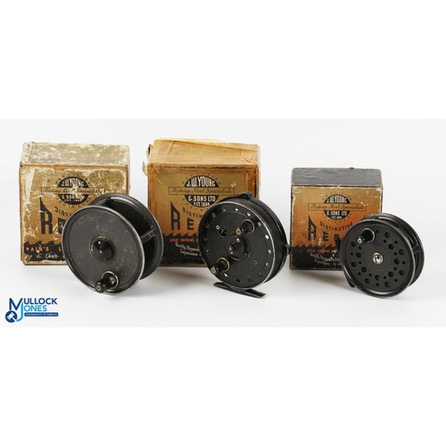 3x J W Young Reel Selection - to incl Pridex 3.25 fly reel in black finish  maker's card box, slight