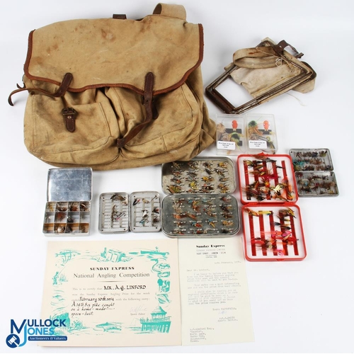 111 - 1954 Sunday Express fishing Prize Haversack with contents of the Sunday Express letter and certifica... 