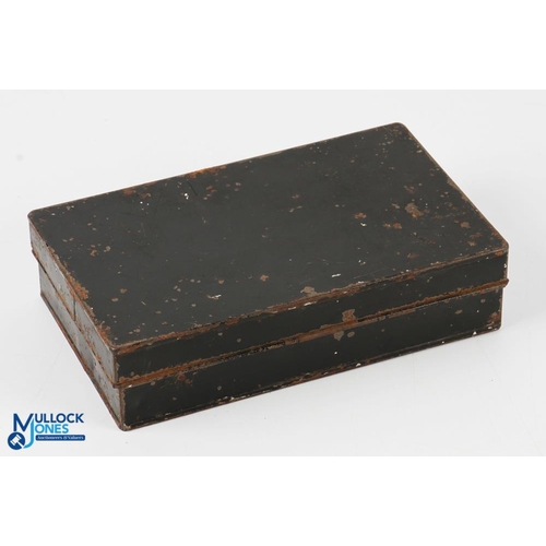 329 - C Farlow Black Japanned Fly Box and Lures with two hinged door compartments to inside with oval Farl... 