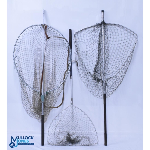 1114 - A Gye Landing Net, plus 2 large extendable Landing nets, all aluminium framed - the smallest one by ... 