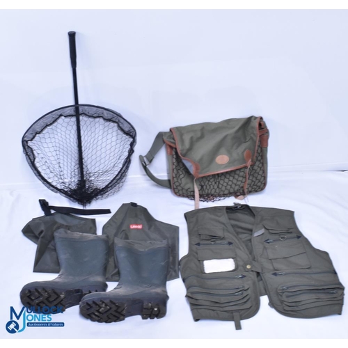 1180 - Fly Fishing Waist Coat, made by John Norris - size XL, plus a pair of Leeda wading thigh boots - siz... 